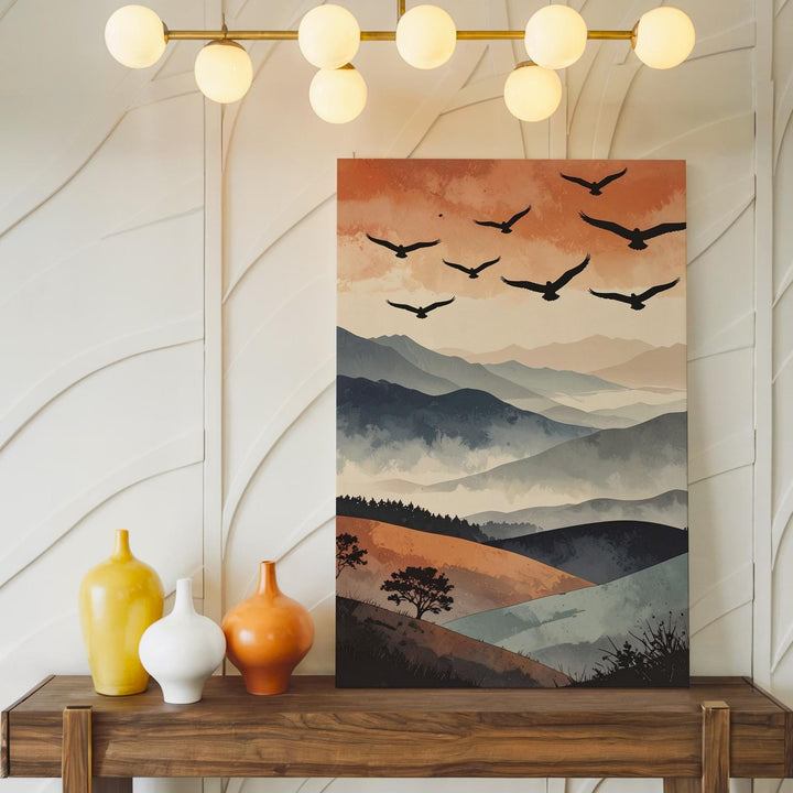 Soaring Birds Canvas Wall Art – Minimalist Abstract Hills & Divine Motion - Gifitto