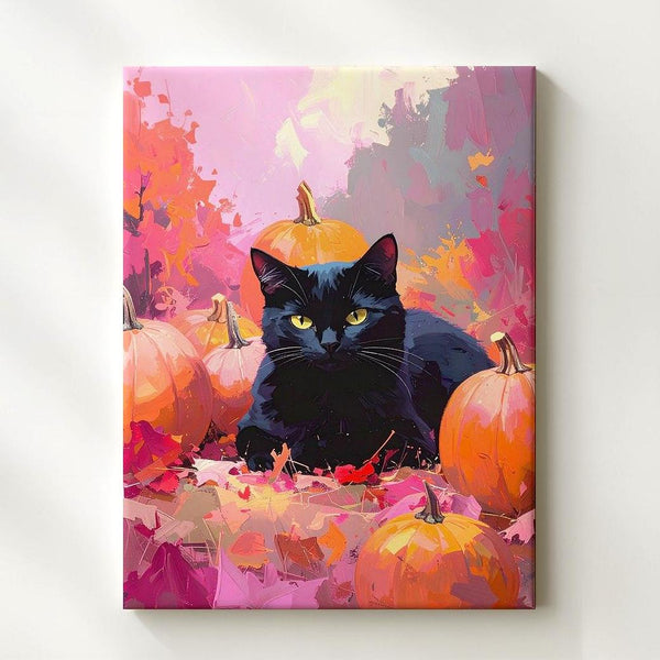 Pastel Pumpkin Black Cat Canvas – Soft Autumn Dream Halloween Art - Gifitto