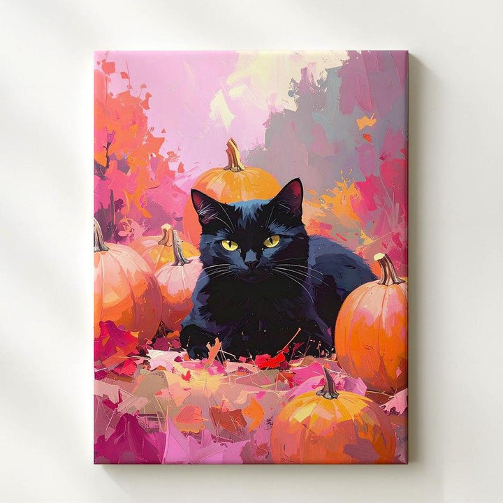 Pastel Pumpkin Black Cat Canvas – Soft Autumn Dream Halloween Art - Gifitto