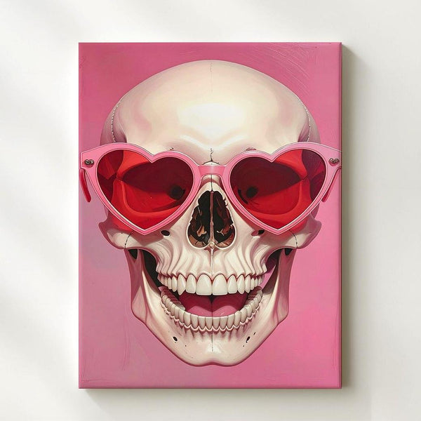 Playful Skull Canvas – Oversized Heart Sunglasses Pop-Gothic Art - Gifitto
