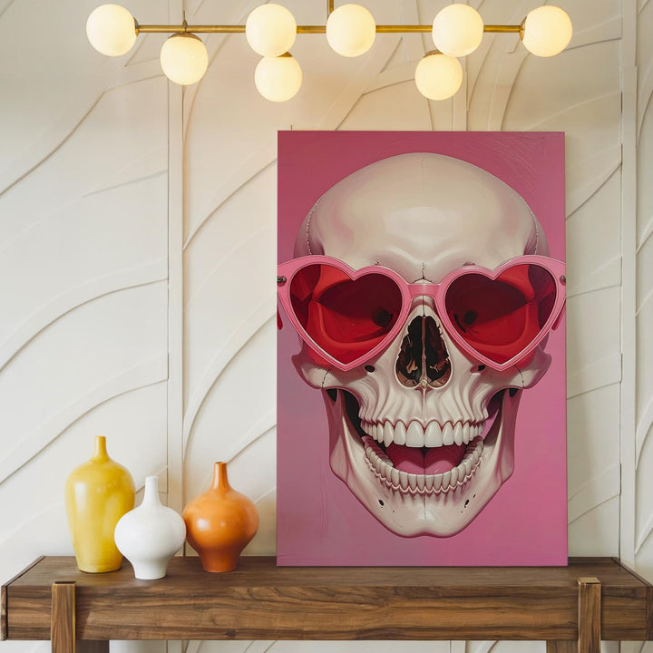 Playful Skull Canvas – Oversized Heart Sunglasses Pop-Gothic Art - Gifitto