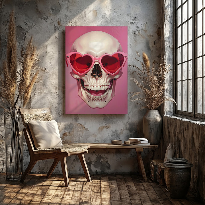 Playful Skull Canvas – Oversized Heart Sunglasses Pop-Gothic Art - Gifitto
