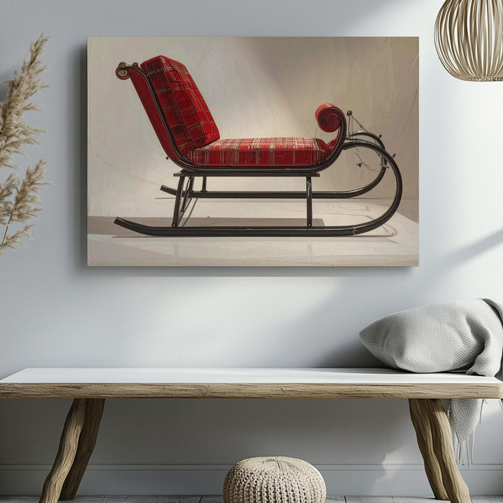 Classic Red Sleigh Canvas – Minimalist Vintage Christmas Art - Gifitto