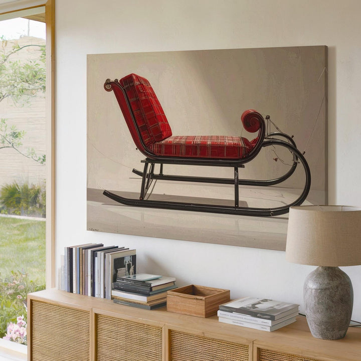 Classic Red Sleigh Canvas – Minimalist Vintage Christmas Art - Gifitto