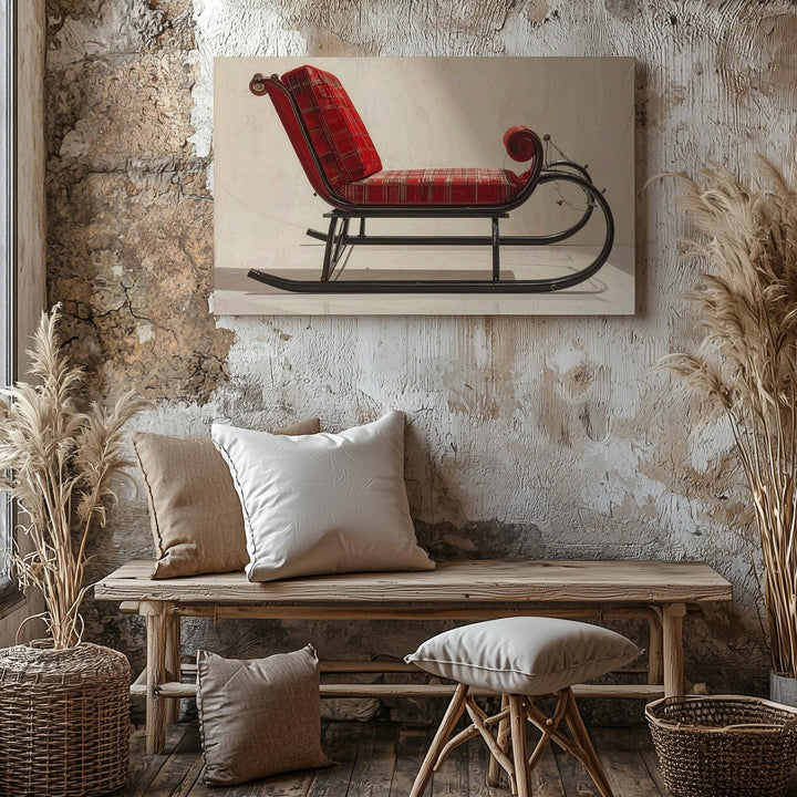 Classic Red Sleigh Canvas – Minimalist Vintage Christmas Art - Gifitto