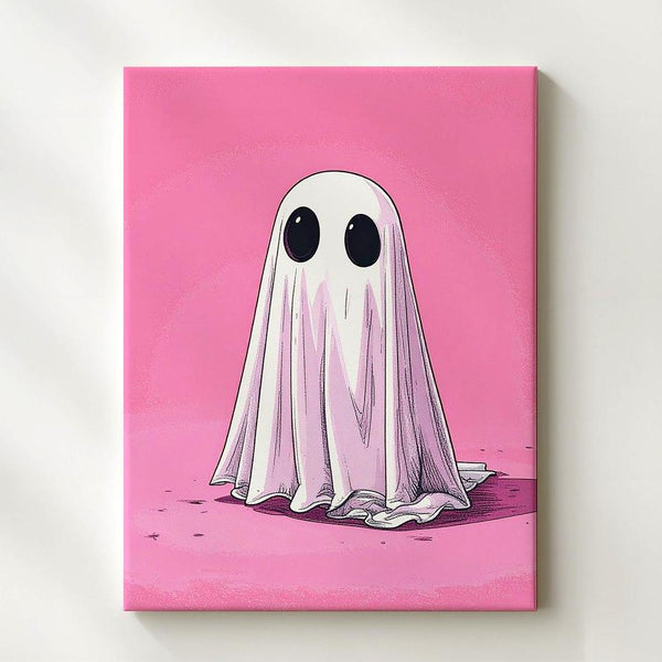 Minimalist Pink Ghost Canvas – Cute Modern Halloween Wall Art - Gifitto