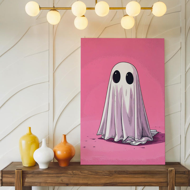 Minimalist Pink Ghost Canvas – Cute Modern Halloween Wall Art - Gifitto