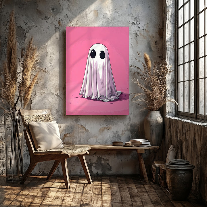 Minimalist Pink Ghost Canvas – Cute Modern Halloween Wall Art - Gifitto