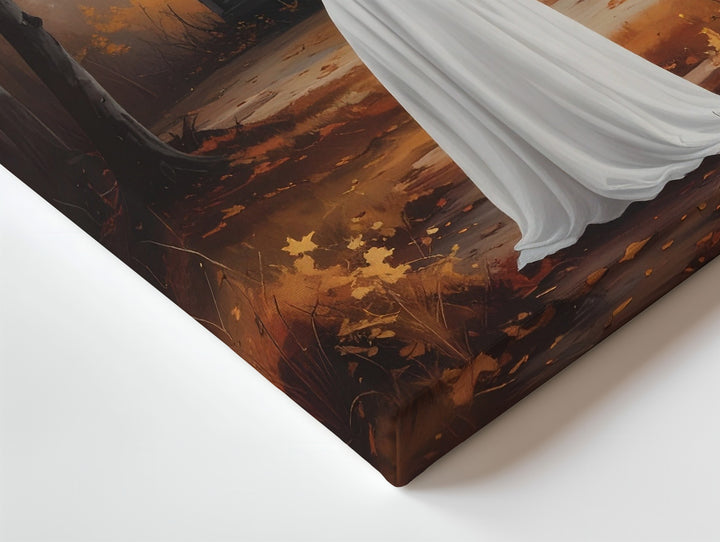 Ghost & Cabin in the Woods Canvas – Quiet Introspective Halloween Art - Gifitto
