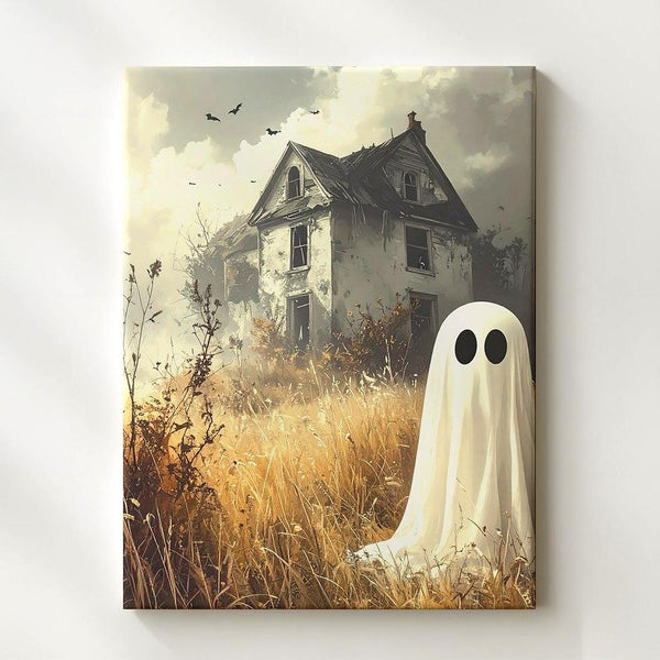 Rustic Field Ghost Canvas – Sepia Halloween Scene with Abandoned House - Gifitto