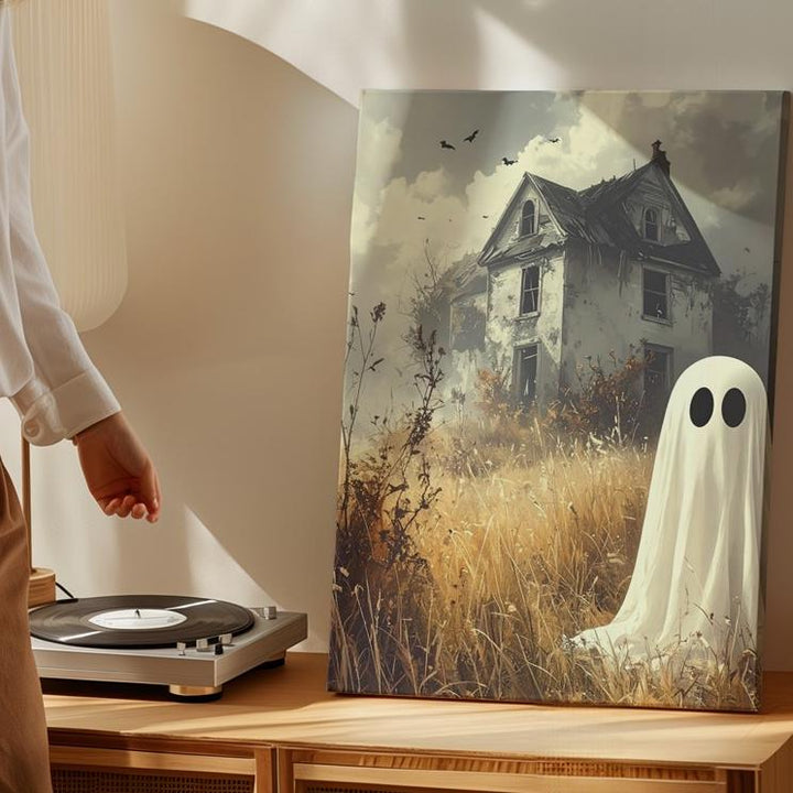 Rustic Field Ghost Canvas – Sepia Halloween Scene with Abandoned House - Gifitto