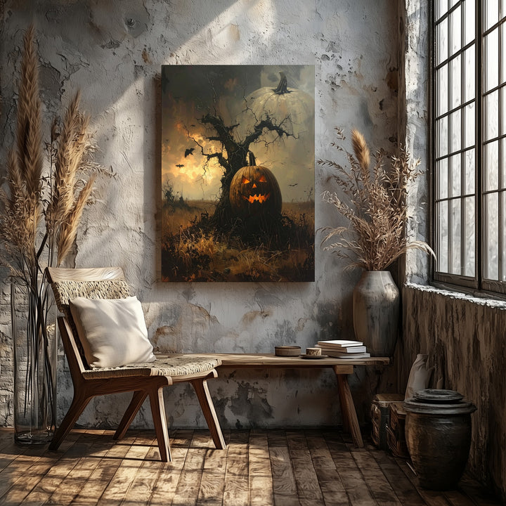 Post-Apocalyptic Jack-O’-Lantern Canvas – Folk Horror Halloween Art - Gifitto