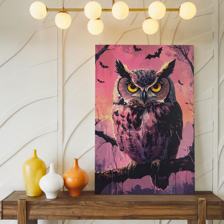 Nocturnal Owl Canvas – Halloween Mystery with Glowing Eyes Art - Gifitto