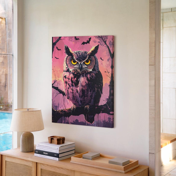 Nocturnal Owl Canvas – Halloween Mystery with Glowing Eyes Art - Gifitto