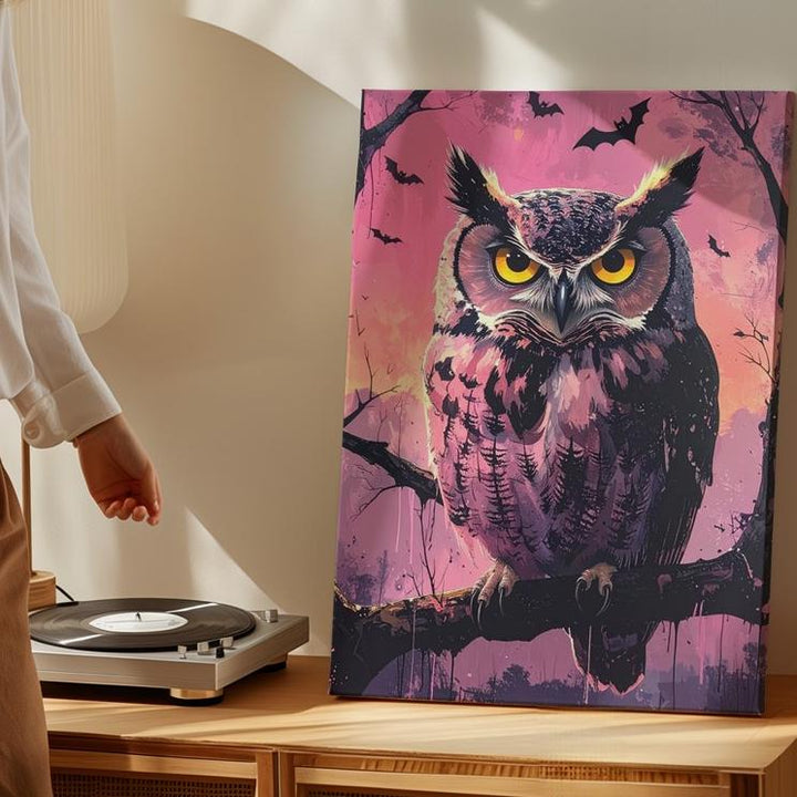 Nocturnal Owl Canvas – Halloween Mystery with Glowing Eyes Art - Gifitto