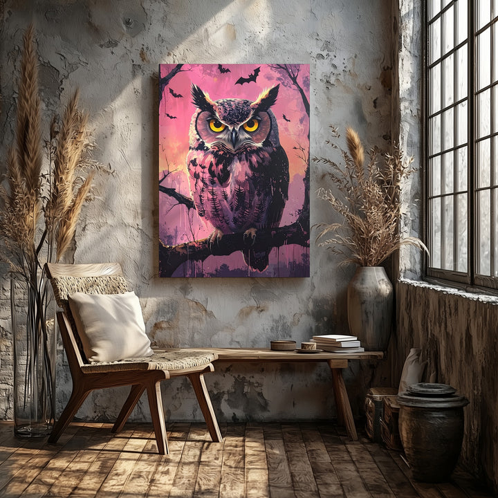Nocturnal Owl Canvas – Halloween Mystery with Glowing Eyes Art - Gifitto