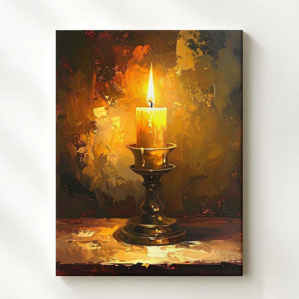 Solitary Candle Glow Canvas – Intimate Brass Holder & Flame Wall Art - Gifitto