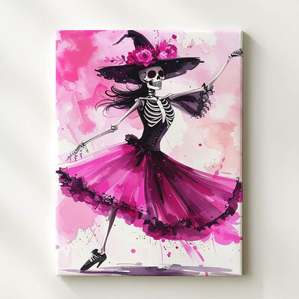 Skeleton Ballerina Canvas – Whimsical Undead Halloween Dance Art - Gifitto