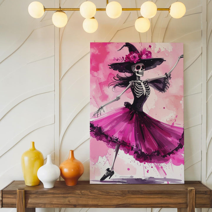 Skeleton Ballerina Canvas – Whimsical Undead Halloween Dance Art - Gifitto