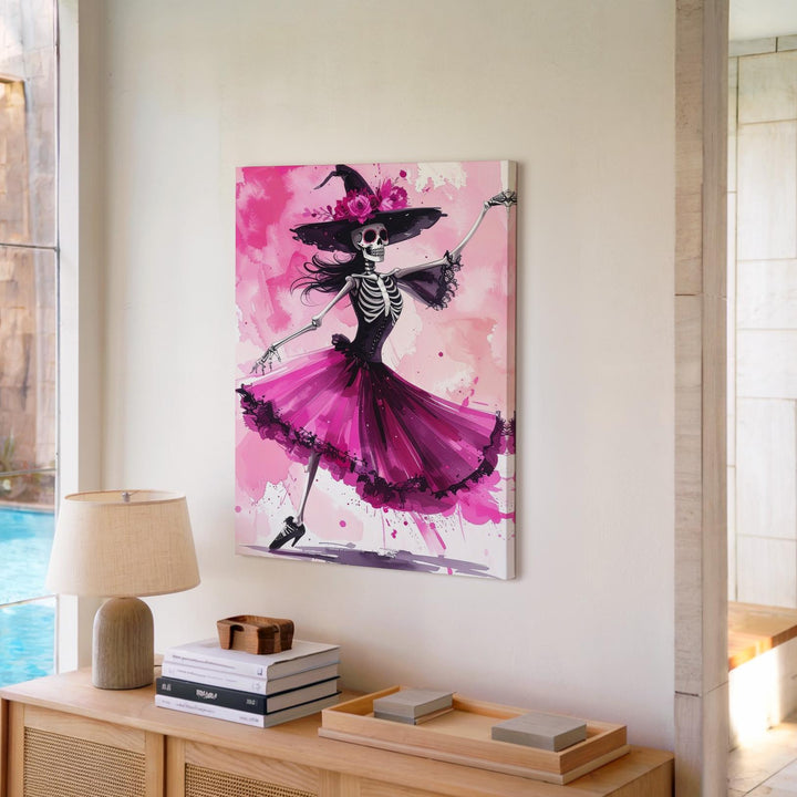 Skeleton Ballerina Canvas – Whimsical Undead Halloween Dance Art - Gifitto