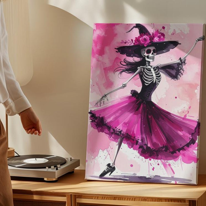 Skeleton Ballerina Canvas – Whimsical Undead Halloween Dance Art - Gifitto