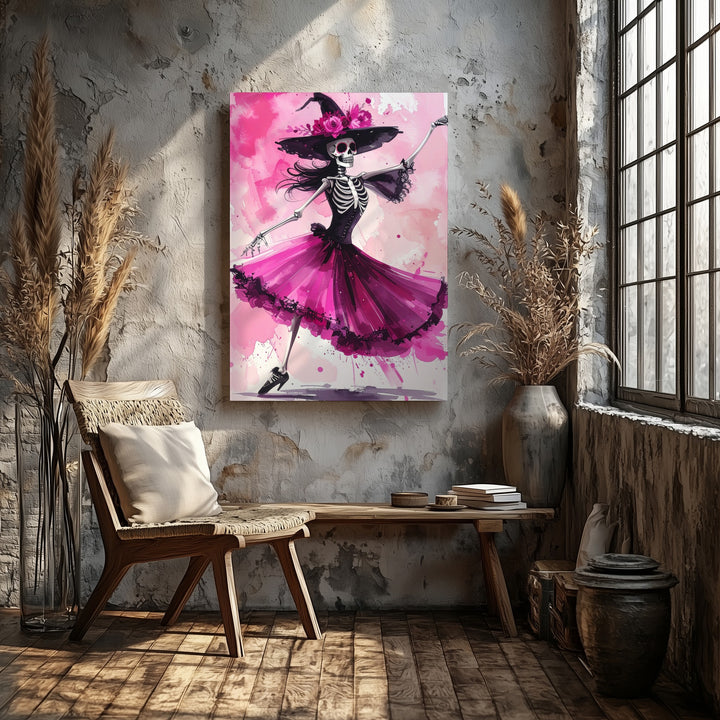 Skeleton Ballerina Canvas – Whimsical Undead Halloween Dance Art - Gifitto