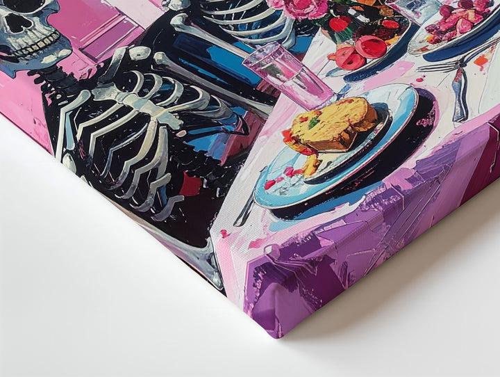 Skeleton Dinner Party Canvas – Pastel Afterlife Humor Wall Art - Gifitto