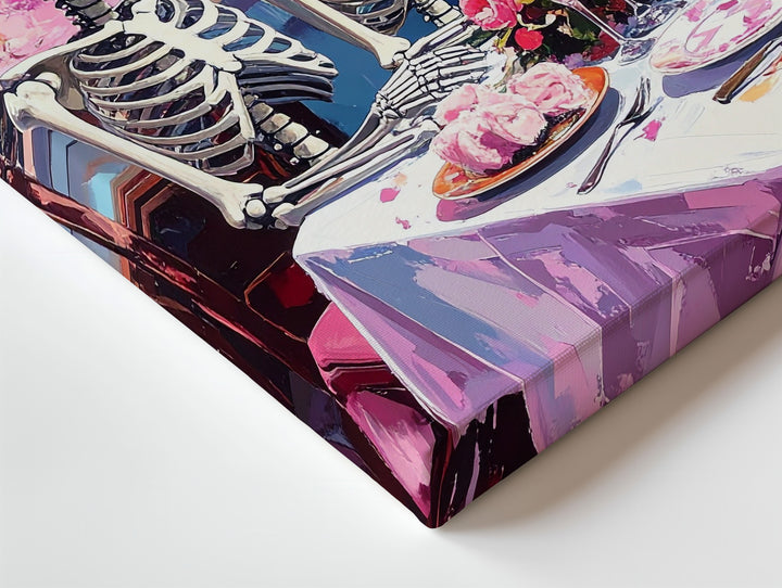 Vintage Skeleton Family Canvas – Formal Table & Autumn Light Art - Gifitto