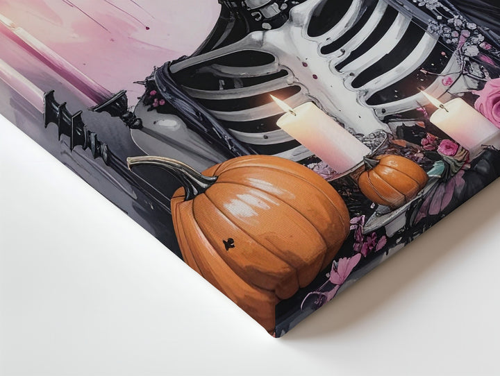 Floral Crowned Skeleton Canvas – Pink Roses & Día de los Muertos Elegance - Gifitto