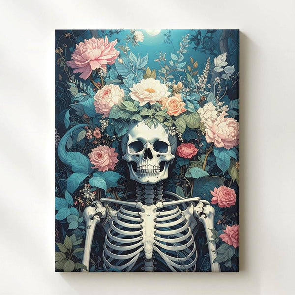 Botanical Skeleton Canvas – Romantic Floral Death & Rebirth Wall Art - Gifitto