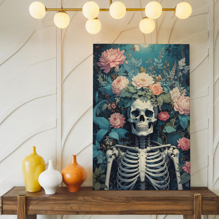 Botanical Skeleton Canvas – Romantic Floral Death & Rebirth Wall Art - Gifitto