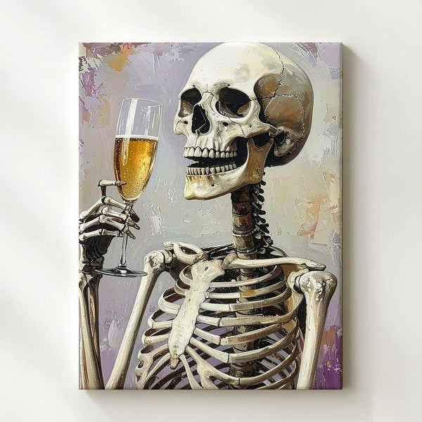Toasting Skeleton Canvas – Joyful Halloween Celebration Art - Gifitto