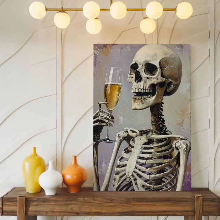 Toasting Skeleton Canvas – Joyful Halloween Celebration Art - Gifitto