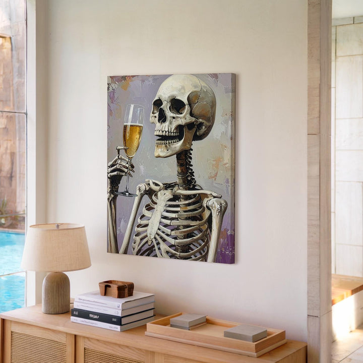 Toasting Skeleton Canvas – Joyful Halloween Celebration Art - Gifitto