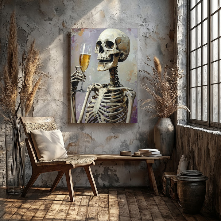 Toasting Skeleton Canvas – Joyful Halloween Celebration Art - Gifitto