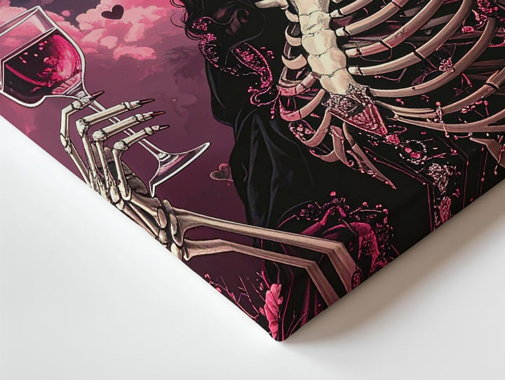 Skeleton Mona Lisa with Pink Clouds Canvas – Classic Halloween Art Remix - Gifitto
