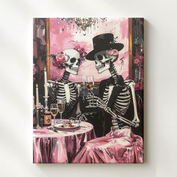 Lavish Skeleton Toast Canvas – Champagne & Elegant Afterlife Celebration Art - Gifitto