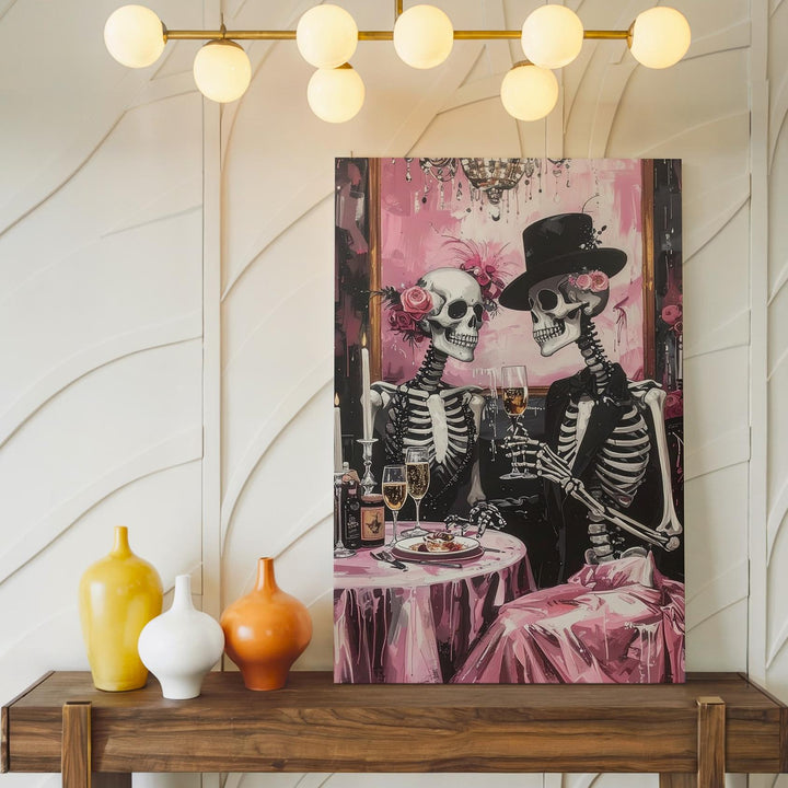 Lavish Skeleton Toast Canvas – Champagne & Elegant Afterlife Celebration Art - Gifitto