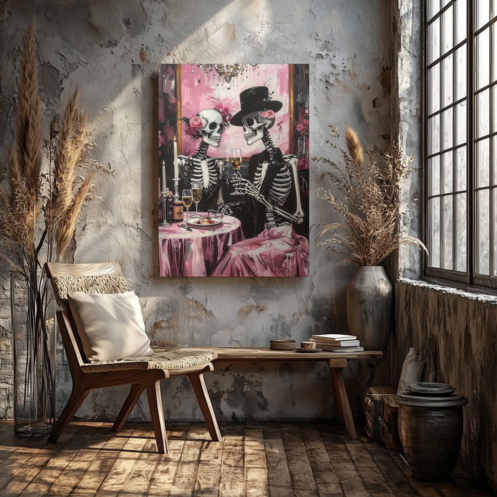 Lavish Skeleton Toast Canvas – Champagne & Elegant Afterlife Celebration Art - Gifitto