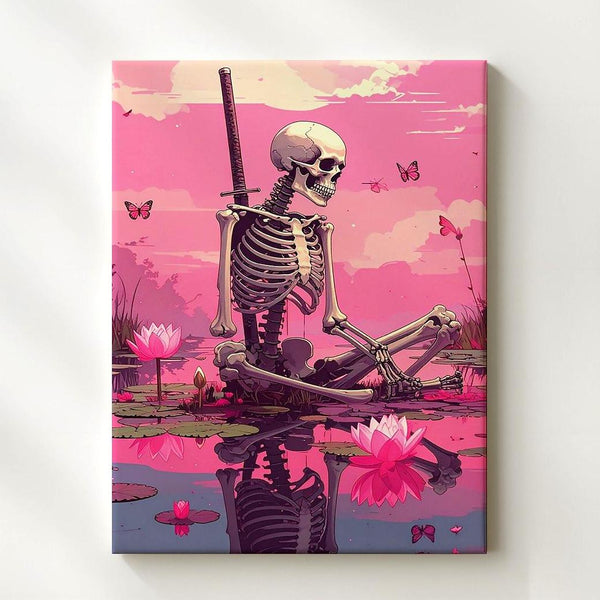 Serene Skeleton Lotus Canvas – Surreal Halloween Serenity Art - Gifitto