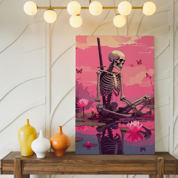 Serene Skeleton Lotus Canvas – Surreal Halloween Serenity Art - Gifitto