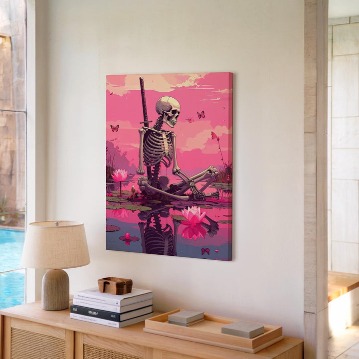 Serene Skeleton Lotus Canvas – Surreal Halloween Serenity Art - Gifitto