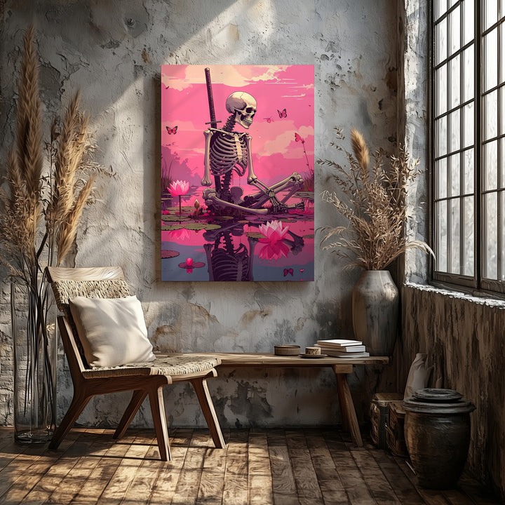 Serene Skeleton Lotus Canvas – Surreal Halloween Serenity Art - Gifitto