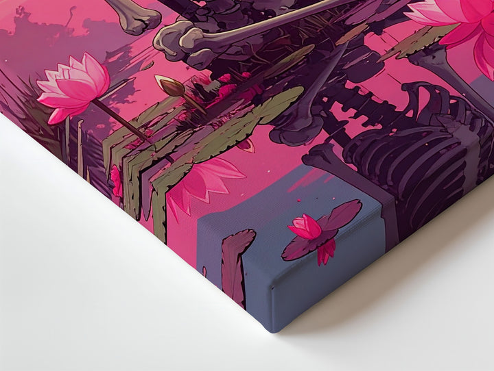 Serene Skeleton Lotus Canvas – Surreal Halloween Serenity Art - Gifitto