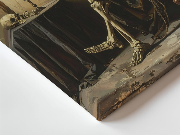Noble Skeleton in Armchair Canvas – Classical Vanitas & Timeless Stillness Wall Art - Gifitto