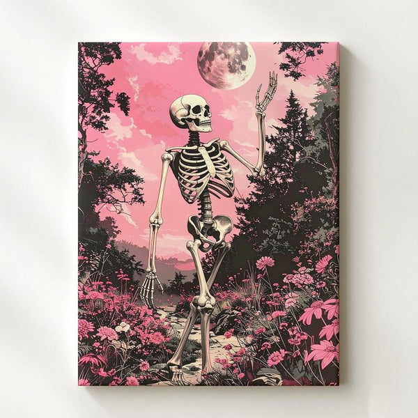 Pink Gothic Skeleton Canvas – Surreal Forest Fantasy Wall Art - Gifitto