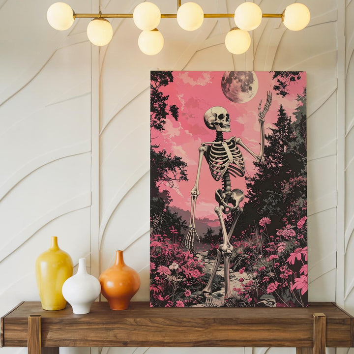 Pink Gothic Skeleton Canvas – Surreal Forest Fantasy Wall Art - Gifitto