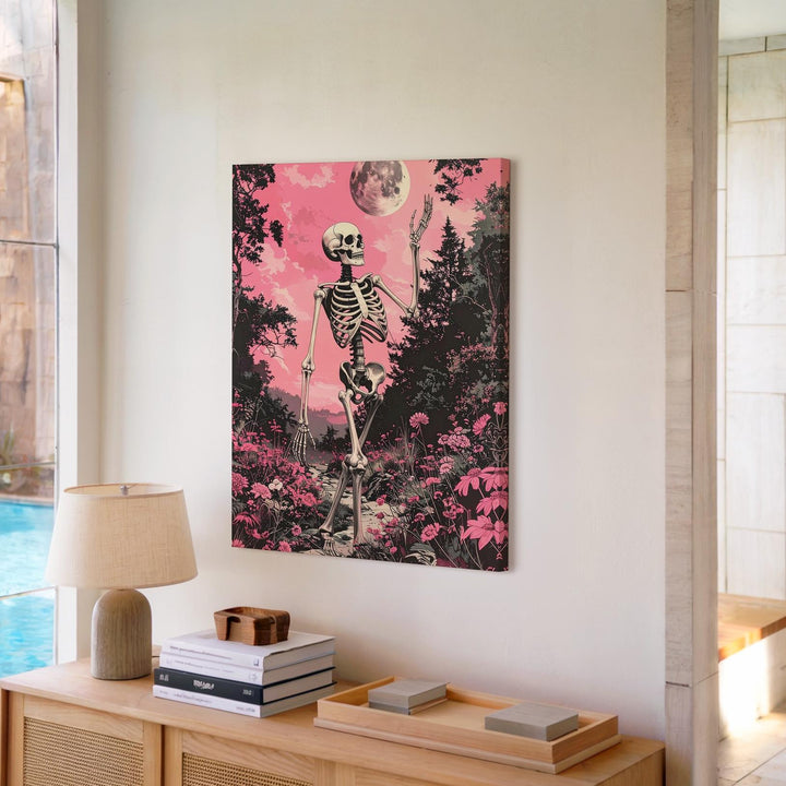 Pink Gothic Skeleton Canvas – Surreal Forest Fantasy Wall Art - Gifitto
