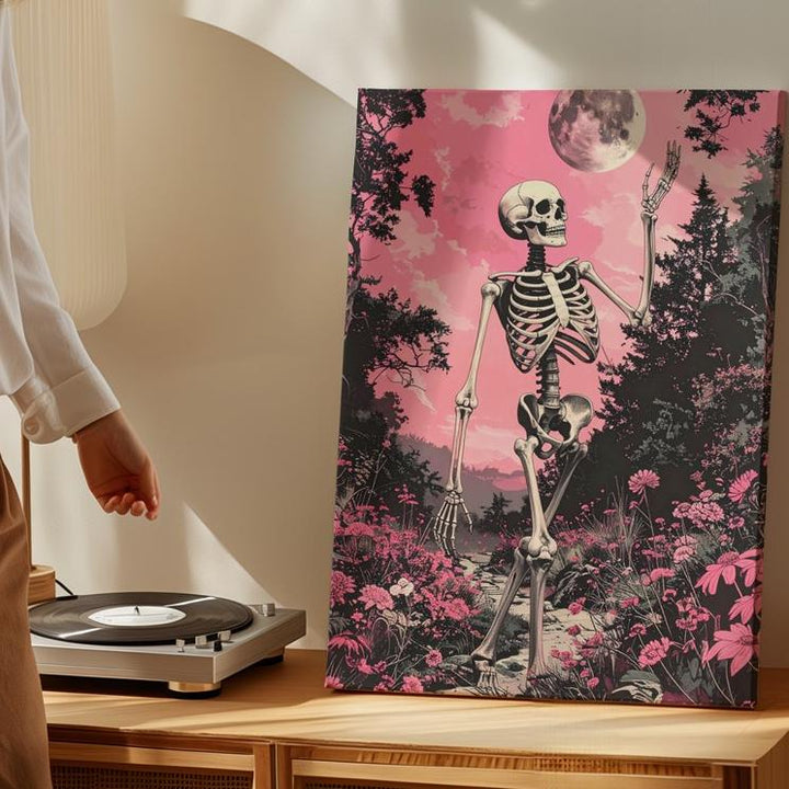 Pink Gothic Skeleton Canvas – Surreal Forest Fantasy Wall Art - Gifitto