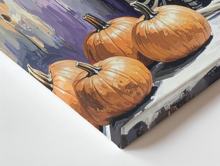 Witch Hat Skeleton Canvas – Cozy Halloween Table Scene with Pumpkins - Gifitto